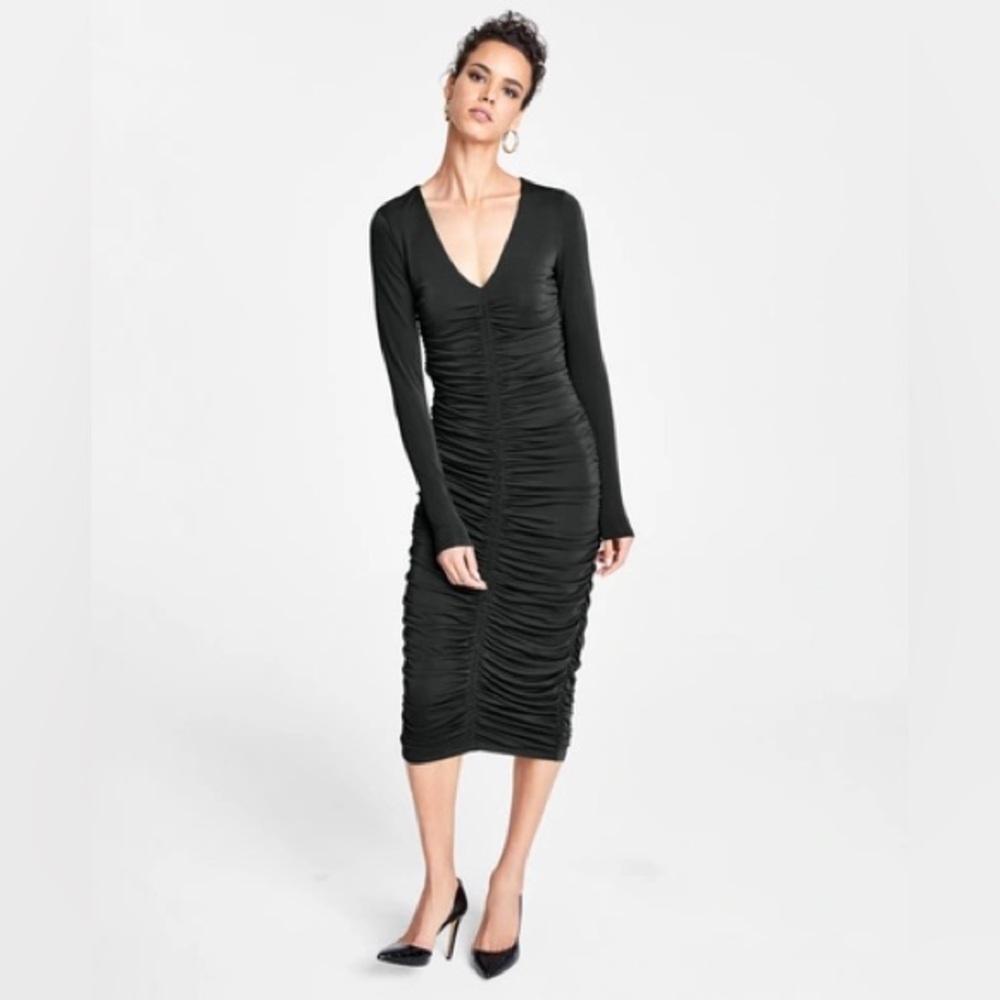 Inc International Concept Ruched Black Midi Dress - Small - Brand New